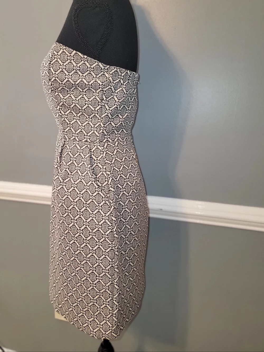 miami Strapless Sheath Dress in Black and White Tile Print - Picture 3 of 13
